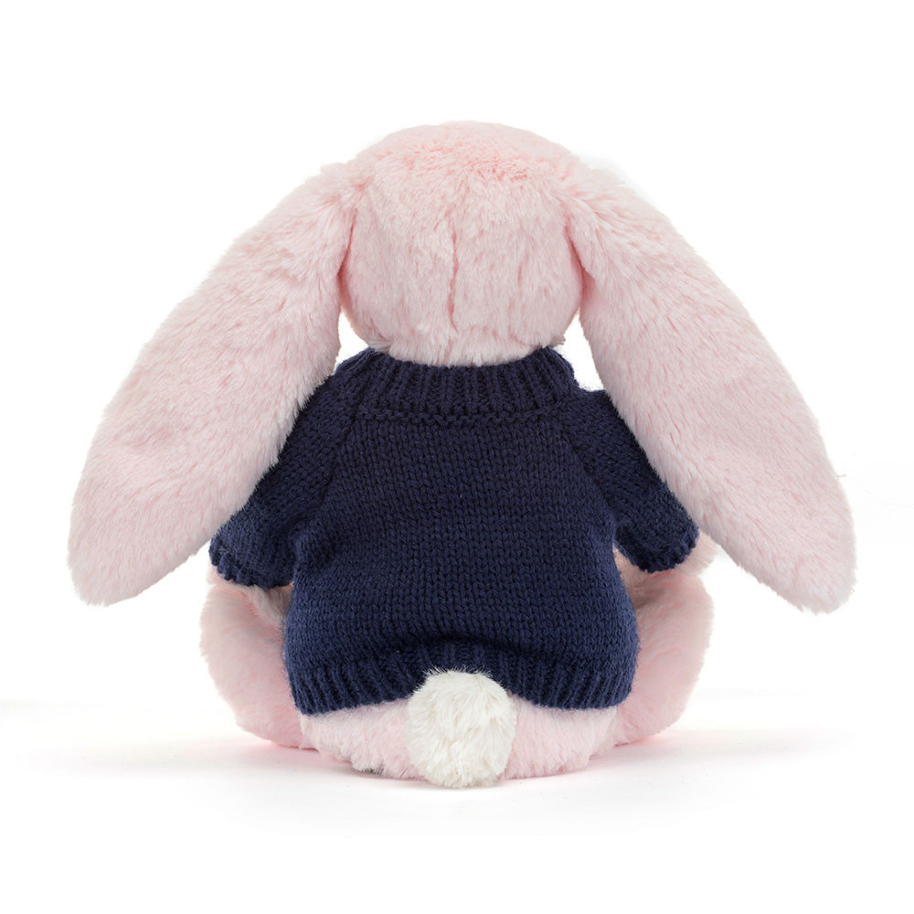 Bashful Pink Bunny with Personalized Navy Jumper - Image 4